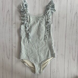 Striped Ruffle One-Piece Swimsuit - Blue & White